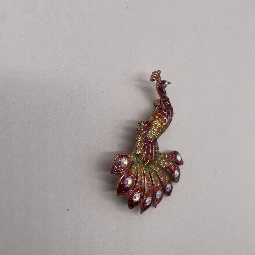 Peacock Brooch Gold toned Rhinestone - Picture 2 of 4